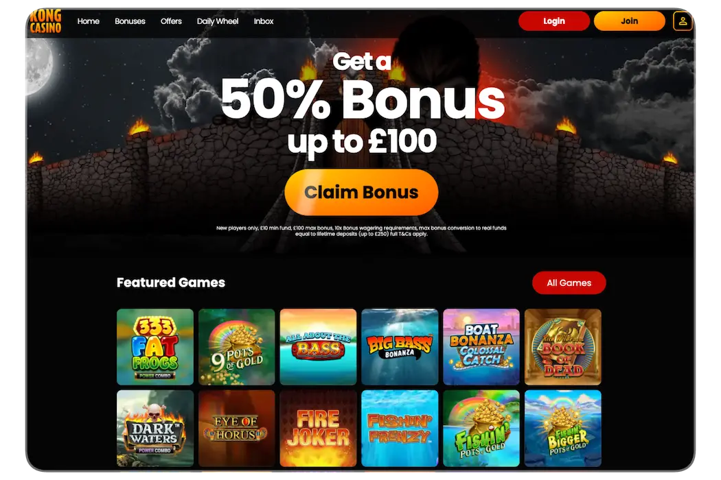 Kong Casino main screen view